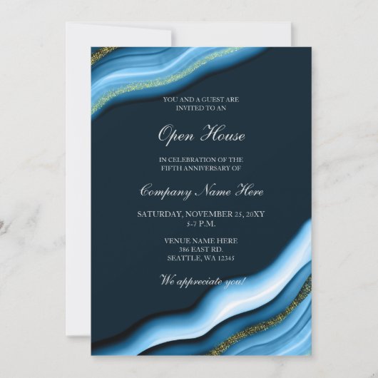 Elegant Blue Gold Corporate party Invitation (Devant)