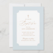 Elegant Blue Gold Cross Boy Baptisme Kaart (Voorkant)