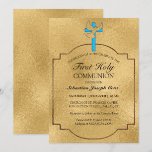 Elegant Blue Gold Cross First Community Kaart