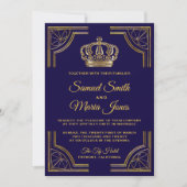 Elegant Blue Gold  Crown Wedding Invitation Kaart (Voorkant)
