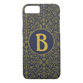 Elegant Blue & Gold Filigree Monogram Case-Mate iPhone Case (Achterkant)