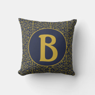 Elegant Blue & Gold Filigree Monogram Kussen