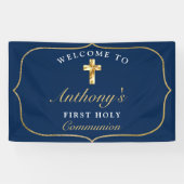 Elegant Blue Gold First Heilige Communauteit Welko Spandoek (Horizontaal)