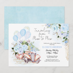 Elegant Blue Gold Floral Travel Vrijgezellenfeest Kaart