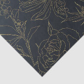 Elegant Blue Gold Flowers Line Art Tissuepapier (Detail)