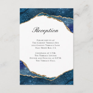 Elegant Blue Gold Foil Agate Weddenschappen Recept Informatiekaartje