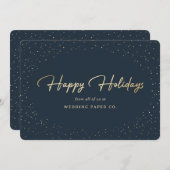 Elegant Blue Gold Foil Hand Lettered Business Feestdagenkaart (Voorkant / Achterkant)