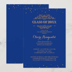 Elegant Blue Gold Formal College Graduation Party Kaart
