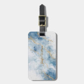 Elegant Blue Gold Glitter Abstract Flow Bagagelabel (Voorkant verticaal)