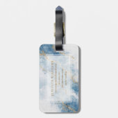Elegant Blue Gold Glitter Abstract Flow Bagagelabel (Achterkant verticaal)