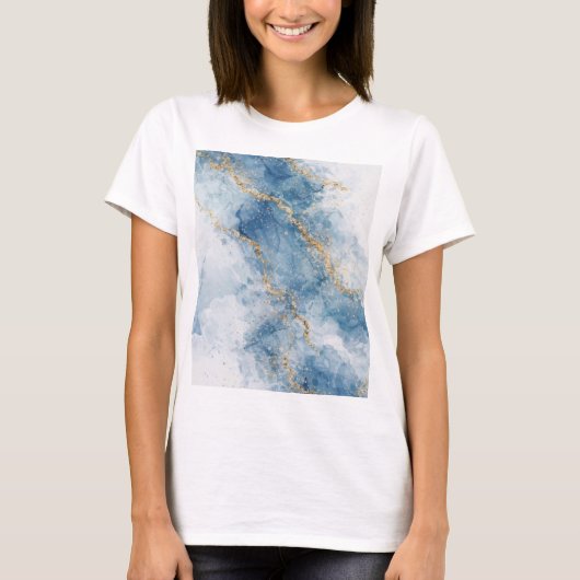 Elegant Blue Gold Glitter Abstract Flow            T-shirt (Voorkant)
