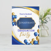 Elégant Blue & Gold Graduation Party Invitation (Debout devant)