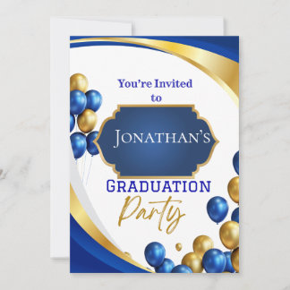 Elégant Blue & Gold Graduation Party Invitation