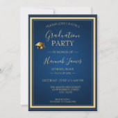 Elégant Blue & Gold Graduation Party Invitation (Devant)