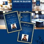 Elégant Blue & Gold Graduation Party Invitation