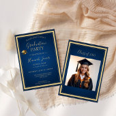 Elégant Blue & Gold Graduation Party Invitation