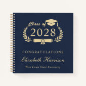 Elégant Blue Gold Graduation Party Livre d'or (Devant)