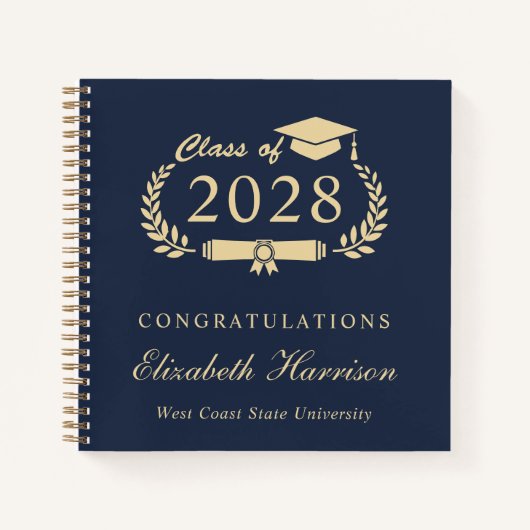 Elégant Blue Gold Graduation Party Livre d'or (Devant)