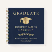 Elégant Blue Gold Graduation Party Livre d'or (Devant)