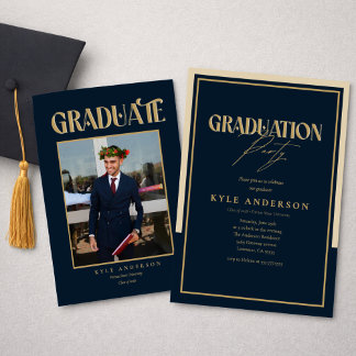Elegant Blue Gold Graduation Party Photo   Kaart