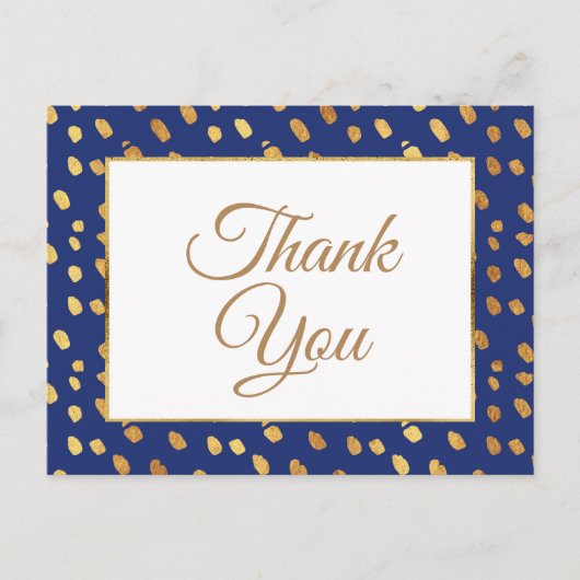 Elegant Blue Gold Hartelijk dank Briefkaart (Voorkant)