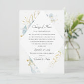 Elegant Blue Gold( Imitat) Watercolour Wedding Kaart (Staand voorkant)