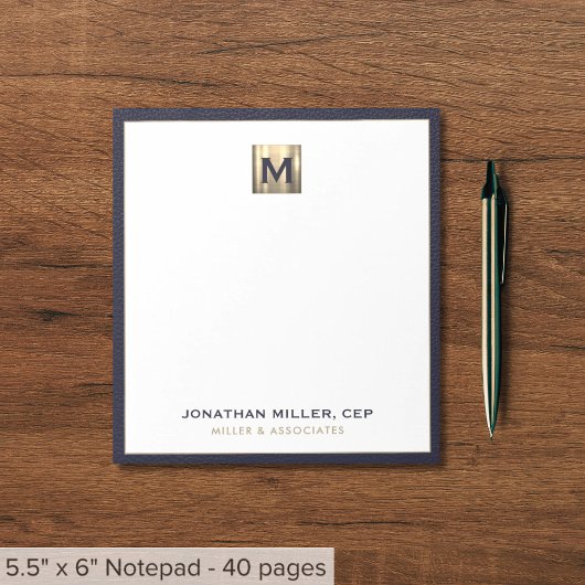 Elegant Blue Gold Initiaal Logo Notitieblok