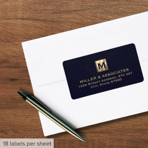 Elegant Blue Gold Initiaal Logo Return Address Etiket
