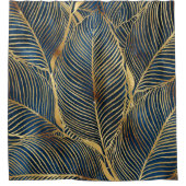 Elegant Blue Gold Leaf-ontwerp Douchegordijn (Voorkant)