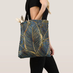 Elegant Blue Gold Leaf-ontwerp Draagtas