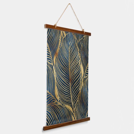 Elegant Blue Gold Leaf-ontwerp Hangend Wandkleed (Gebogen)