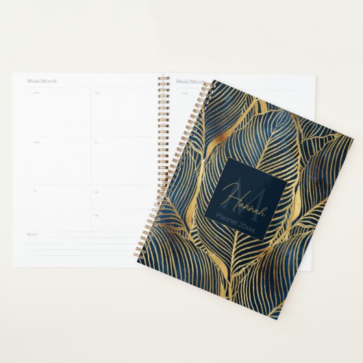 Elegant Blue Gold Leaf-ontwerp Planner (Display)