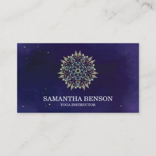 Elegant Blue & Gold Lotus Yoga Instructor Visitekaartje