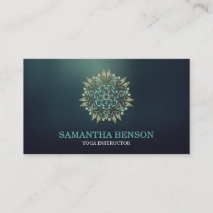 Elegant Blue & Gold Lotus Yoga Instructor Visitekaartje