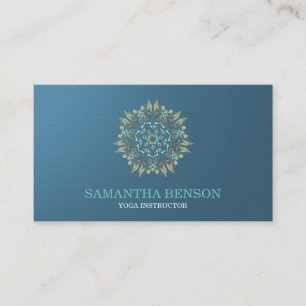 Elegant Blue & Gold Lotus Yoga Instructor Visitekaartje
