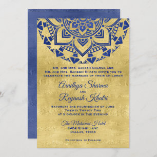 Elegant Blue Gold Mandala Indian Wedding Kaart