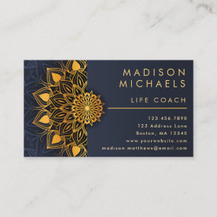 Elegant Blue Gold Mandala Life Coach Visitekaartje