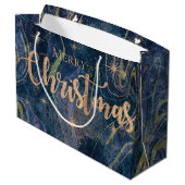 Elegant Blue Gold Marble Effect Merry Kerstry Groot Cadeauzakje (Achterkant Gekanteld)