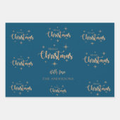 Elegant Blue Gold Merry-kerstcadeau Inpakpapier Vel (Voorkant)