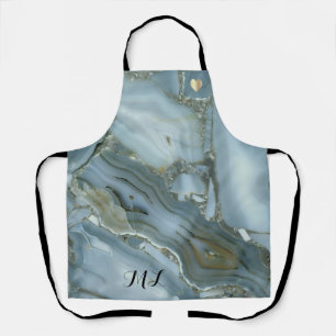 Elegant Blue Gold Monogrammed Apron met hart Schort