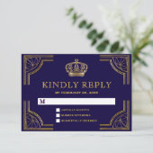 Elégant Blue Gold Ornate Crown RSVP (Debout devant)