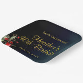 Elegant Blue Gold Red Floral 40th Birthday Party Papieren Bordje (Gebogen)