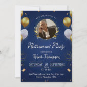 Elegant Blue Gold Retirement Party Invitation (Devant)