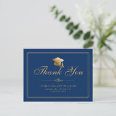 Elegant Blue Gold Script Afstuderen Bedankt Briefkaart (Staand voorkant)