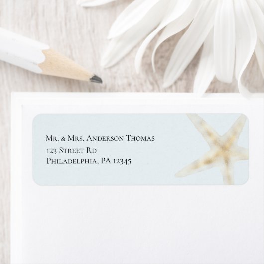 Elegant Blue Gold Seashell Return Address Labels (Insitu)
