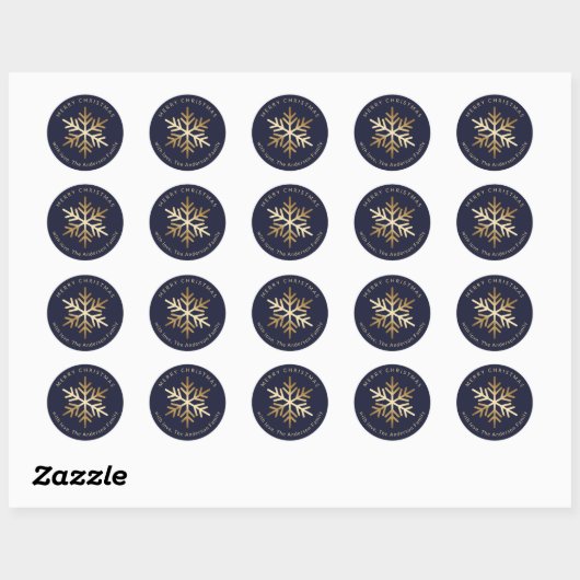 Elegant Blue Gold Snowflake Christmas Ronde Sticker (Vel)