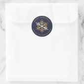 Elegant Blue Gold Snowflake Christmas Ronde Sticker (Tas)