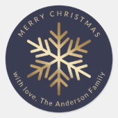Elegant Blue Gold Snowflake Christmas Ronde Sticker (Voorkant)