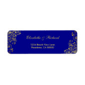 Elegant Blue Gold Swirls bruiloft Etiket (Voorkant)