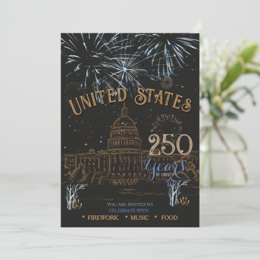 Elegant Blue & Gold US 250 Capitol Kaart (Staand voorkant)